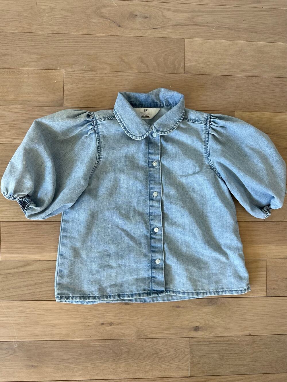 H&M Girls Light Denim Puff Sleeve Top / Size 6x